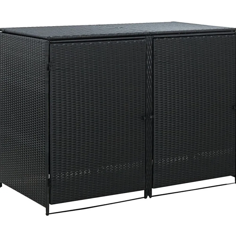 Vidaxl Abris pour poubelle double Résine tressée Noir 148x80x111 cm- Auvent Et Marquise