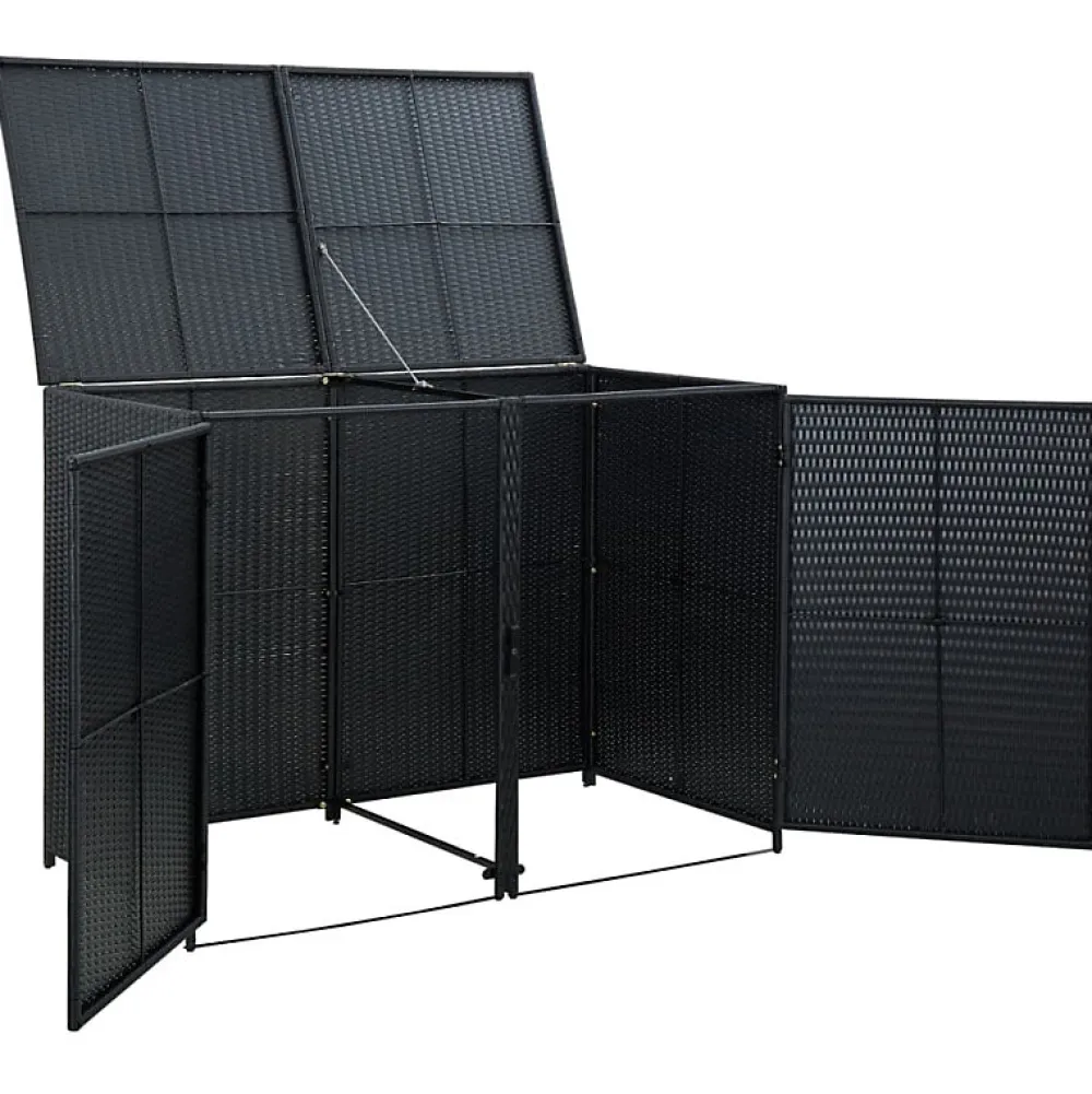 Vidaxl Abris pour poubelle double Résine tressée Noir 148x80x111 cm- Auvent Et Marquise