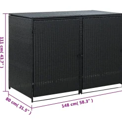 Vidaxl Abris pour poubelle double Résine tressée Noir 148x80x111 cm- Auvent Et Marquise