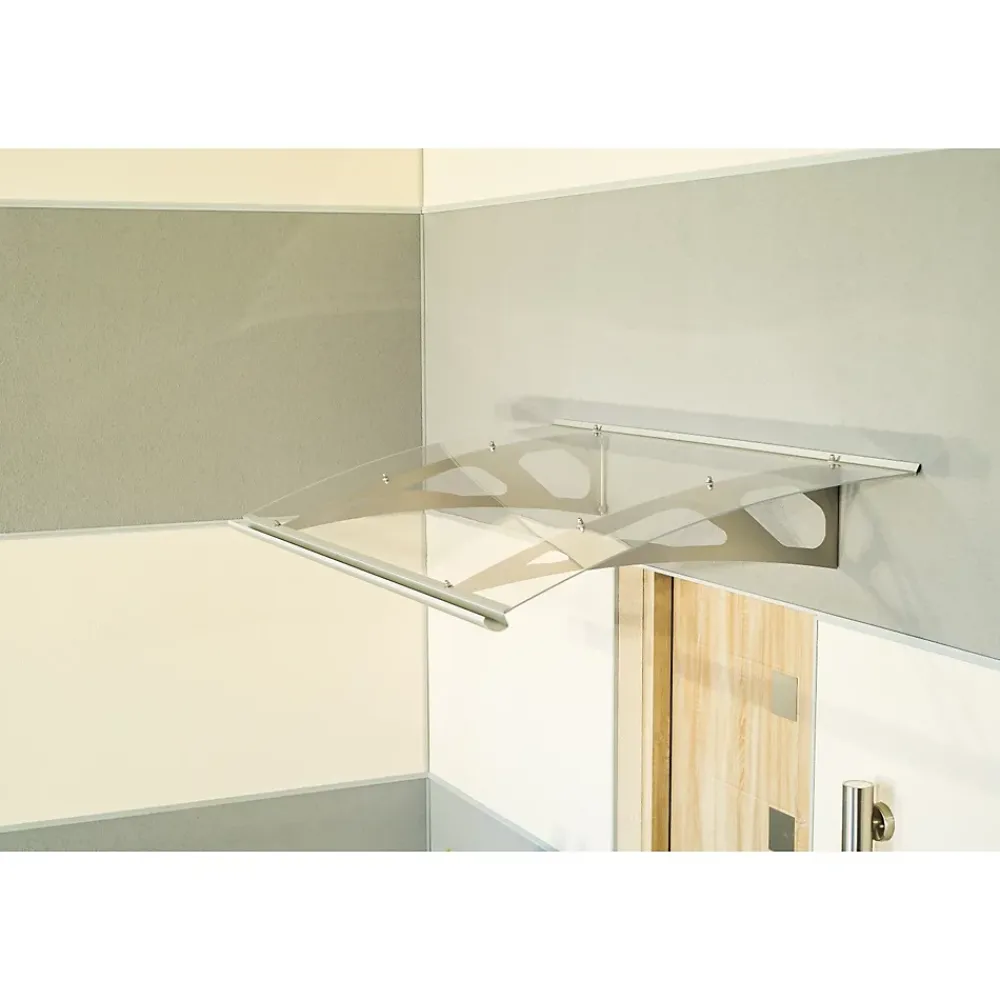 Arctom Auvent Blue 150x89, couleur silver inox, plaque incolore PMMA- Auvent Et Marquise
