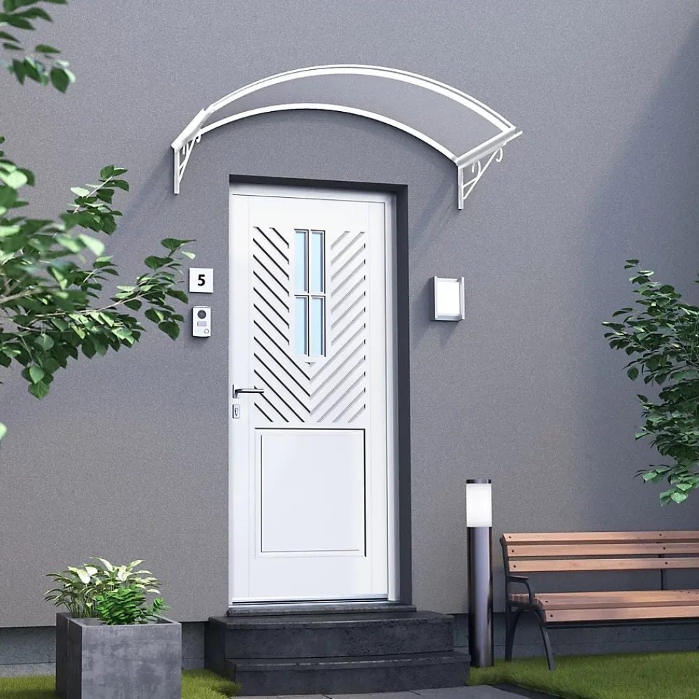 Arctom Auvent Coti 140x80, couleur blanc RAL9016, plaque incolore, polycarbonate solide- Auvent Et Marquise