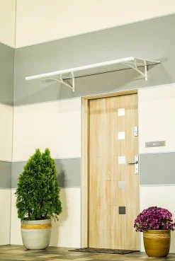Arctom Auvent Karmel 150x83,5 couleur blanc RAL9016, plaque incolore- Auvent Et Marquise