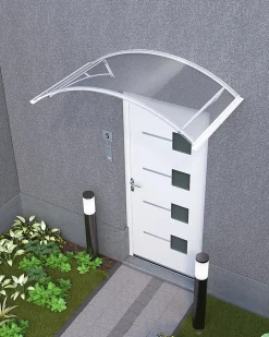 Arctom Auvent Leos 158x90, couleur blanc RAL9016, plaque incolore PMMA- Auvent Et Marquise