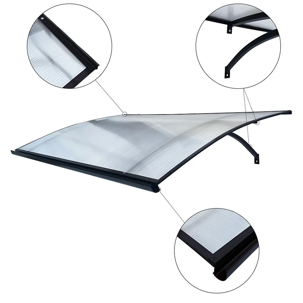 Starkedach Auvent à cadre en aluminium courbé L-160 7016 avec revêtement en polycarbonate- Auvent Et Marquise