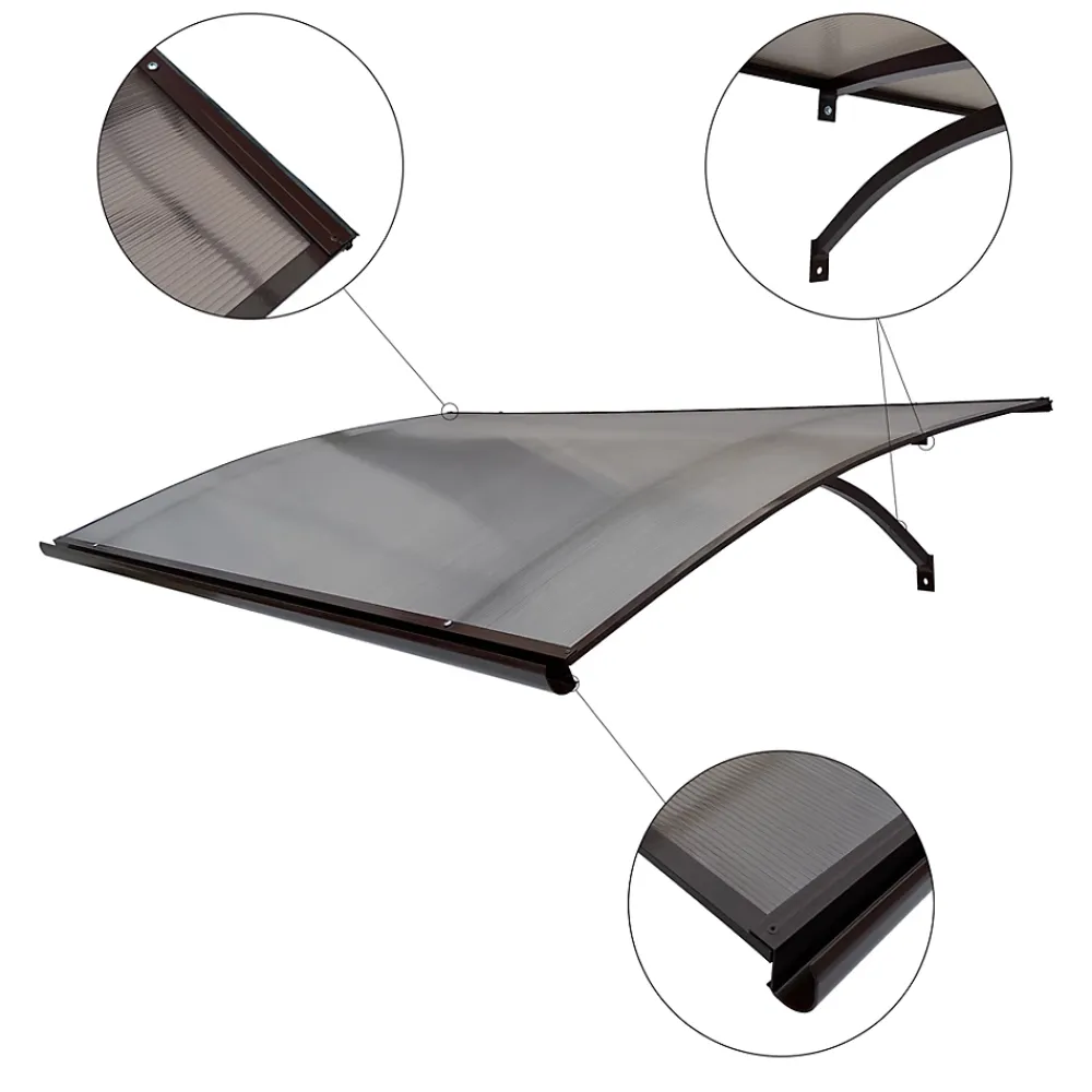 Starkedach Auvent à cadre en aluminium courbé L-160 8017 avec revêtement en polycarbonate- Auvent Et Marquise