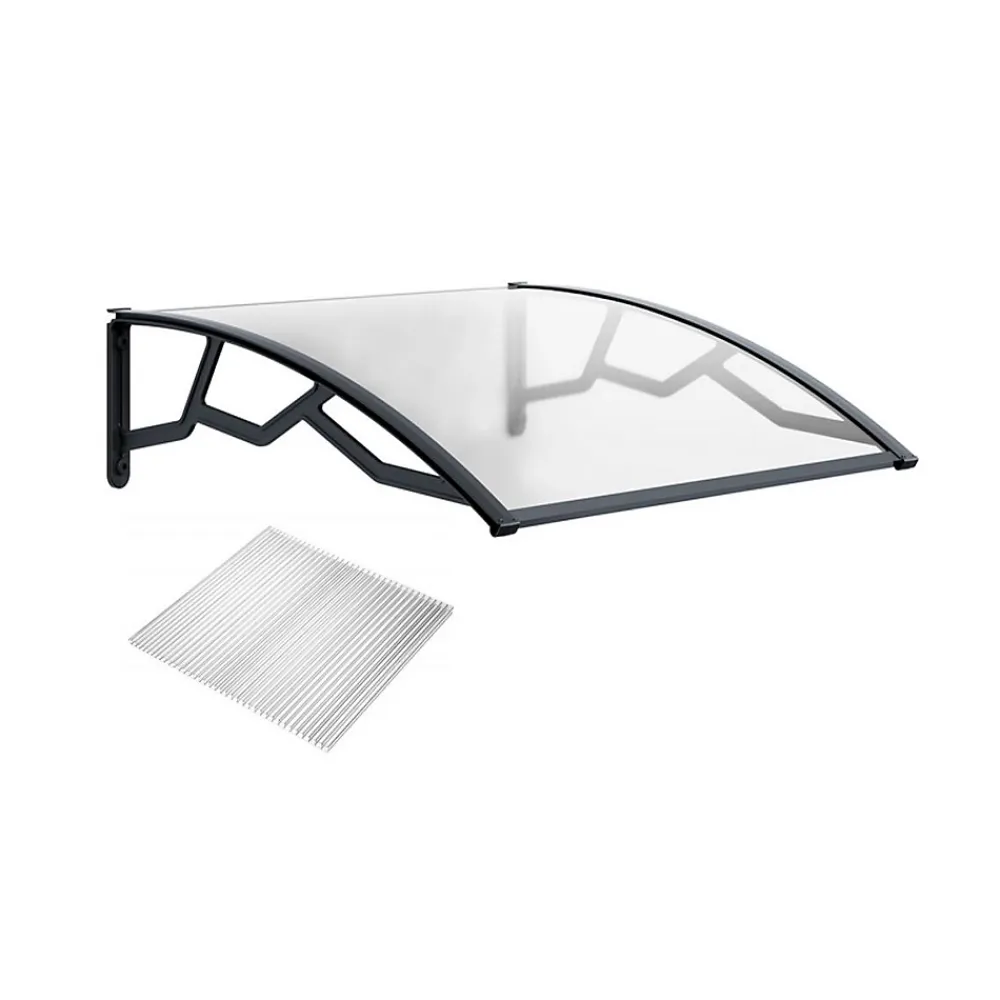 Artplast Auvent Et Marquise<Auvent de Porte d'Entrée 100 x 120 cm Transparente - Polycarbonate Alvéolé Marquise Extérieure Bras Polypropylène Art Plast