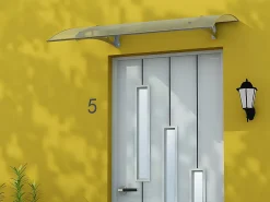 Vente-unique Auvent de porte en aluminium 120 x 90 cm courbé - gris - NEONA- Auvent Et Marquise