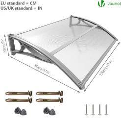 Vounot Auvent Et Marquise<Auvent de porte marquise 120x80 cm transparent en Polycarbonate anti UV Gris