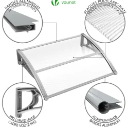 Vounot Auvent Et Marquise<Auvent de porte marquise 120x80 cm transparent en Polycarbonate anti UV Gris