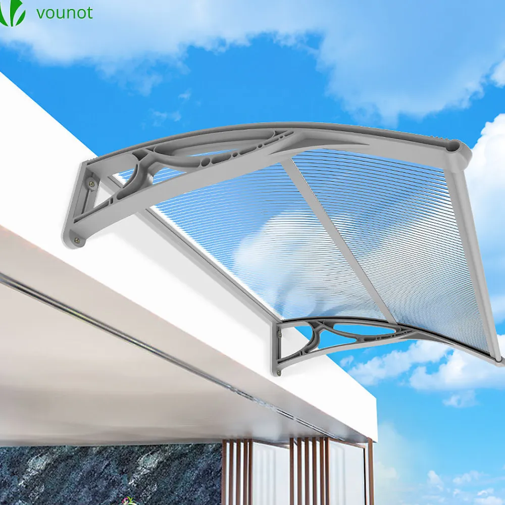 Vounot Auvent Et Marquise<Auvent de porte marquise 120x80 cm transparent en Polycarbonate anti UV Gris
