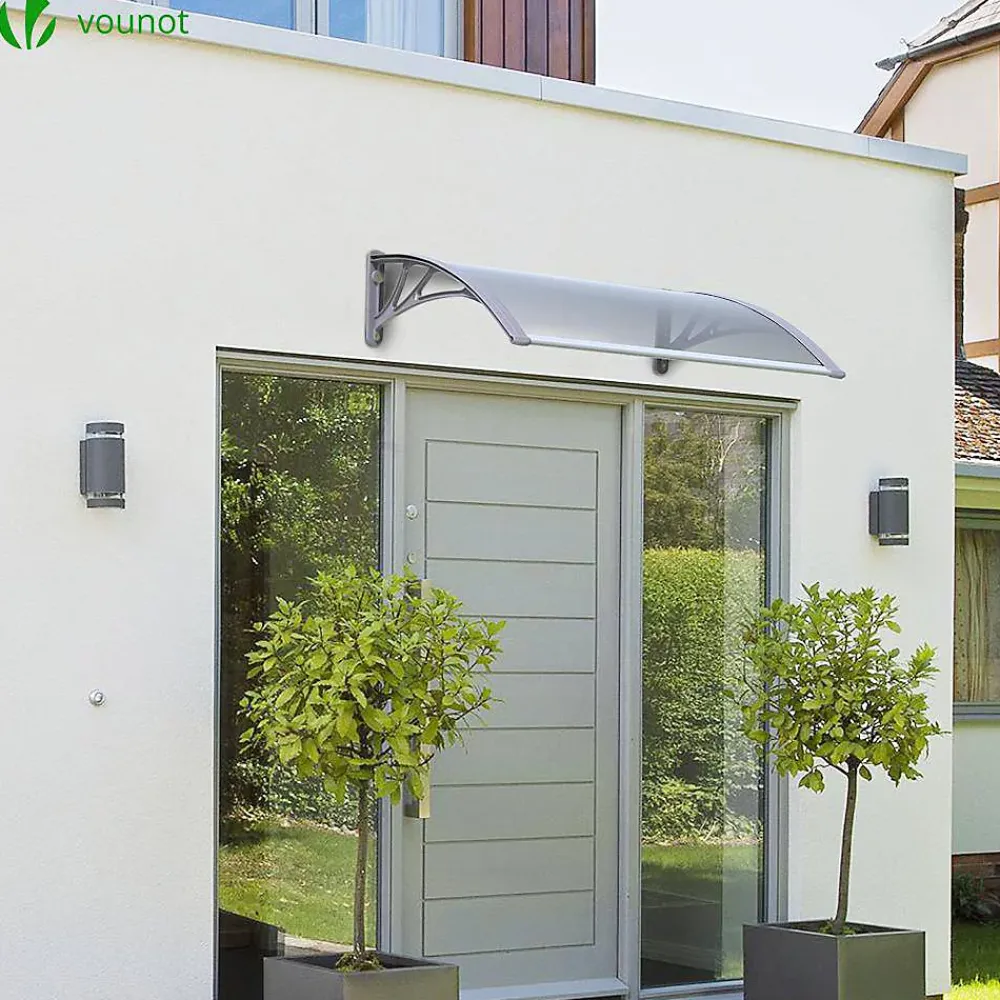Vounot Auvent Et Marquise<Auvent de porte marquise 120x80 cm transparent en Polycarbonate anti UV Gris