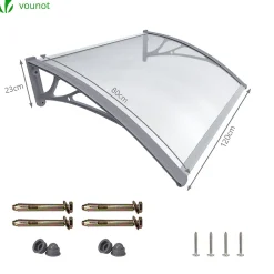 Vounot Auvent Et Marquise<Auvent de porte marquise 120x80 cm transparent en Polycarbonate anti UV Gris