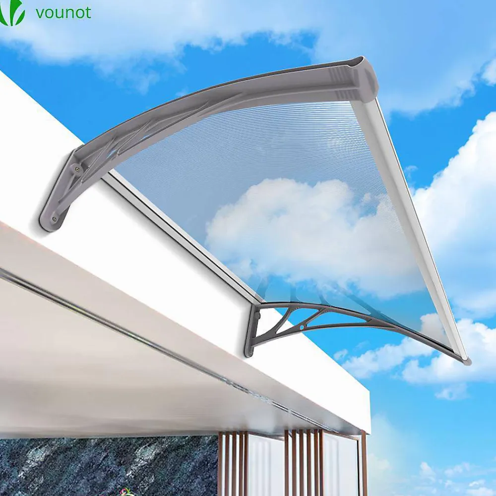 Vounot Auvent Et Marquise<Auvent de porte marquise 120x80 cm transparent en Polycarbonate anti UV Gris