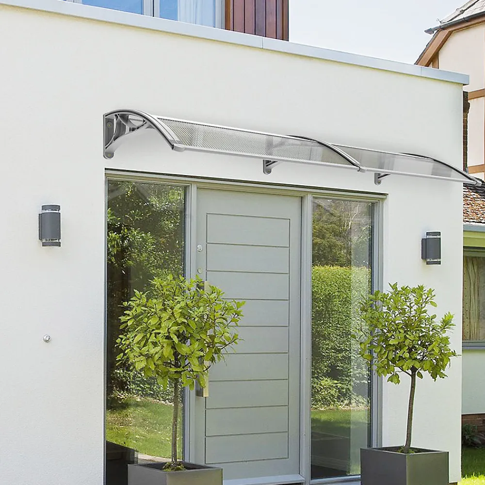 Vounot Auvent Et Marquise<Auvent de porte marquise 200x80 cm transparent en Polycarbonate anti UV Gris