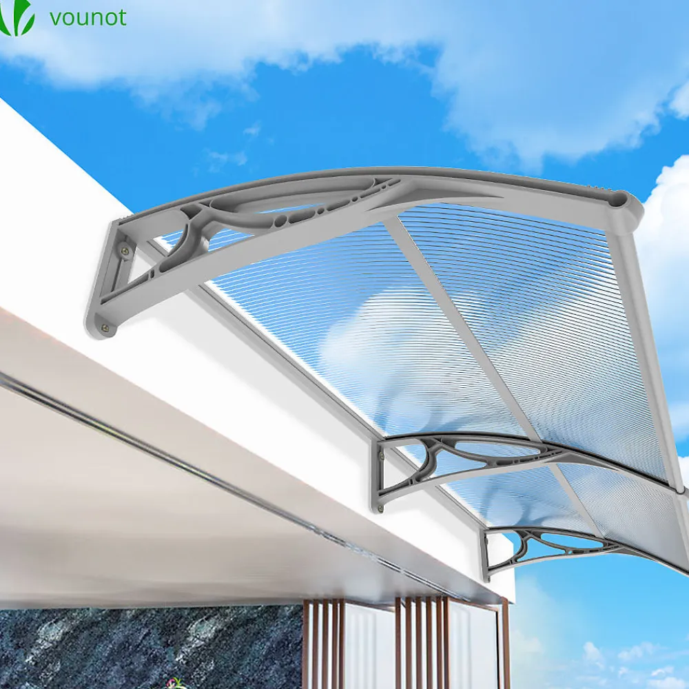 Vounot Auvent Et Marquise<Auvent de porte marquise 200x80 cm transparent en Polycarbonate anti UV Gris