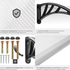 Tectake Auvent Et Marquise<Auvent de porte Marquise Résistant aux intempéries blanc transparent