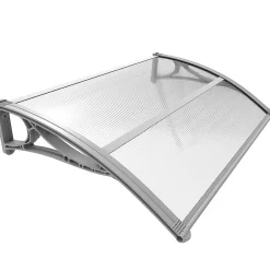 Vounot Auvent de porte marquise 100x80 cm transparent en Polycarbonate anti UV Gris- Auvent Et Marquise