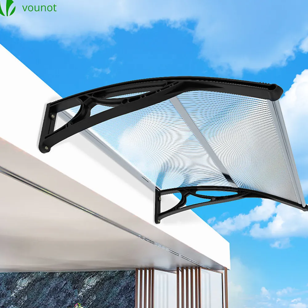 Vounot Auvent Et Marquise<Auvent de porte marquise 100x80 cm transparent en Polycarbonate anti UV Noir