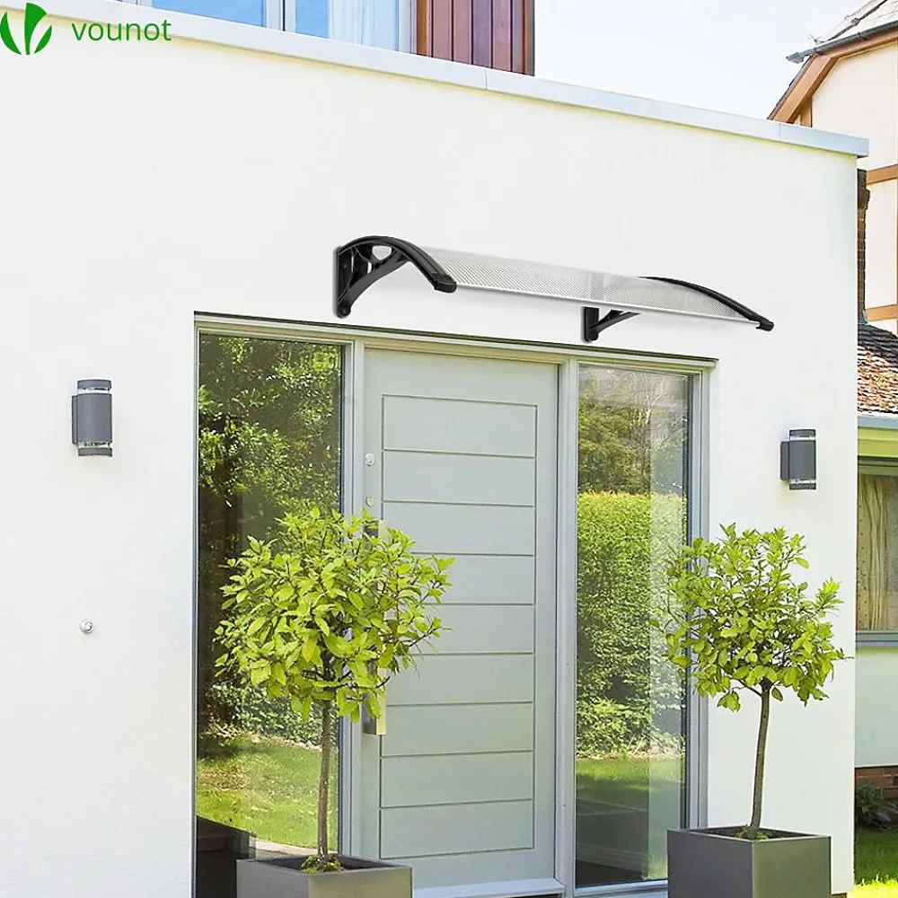 Vounot Auvent Et Marquise<Auvent de porte marquise 120x80 cm transparent en Polycarbonate anti UV Noir