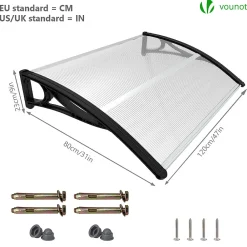 Vounot Auvent Et Marquise<Auvent de porte marquise 120x80 cm transparent en Polycarbonate anti UV Noir