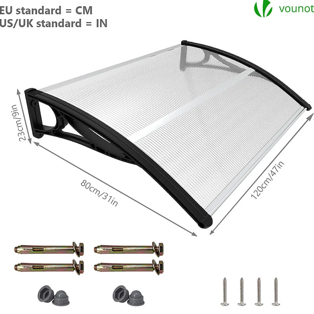 Vounot Auvent Et Marquise<Auvent de porte marquise 120x80 cm transparent en Polycarbonate anti UV Noir