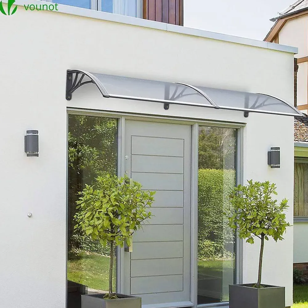 Vounot Auvent Et Marquise<Auvent de porte marquise 200x80 cm transparent en Polycarbonate anti UV Gris