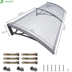 Vounot Auvent Et Marquise<Auvent de porte marquise 200x80 cm transparent en Polycarbonate anti UV Gris