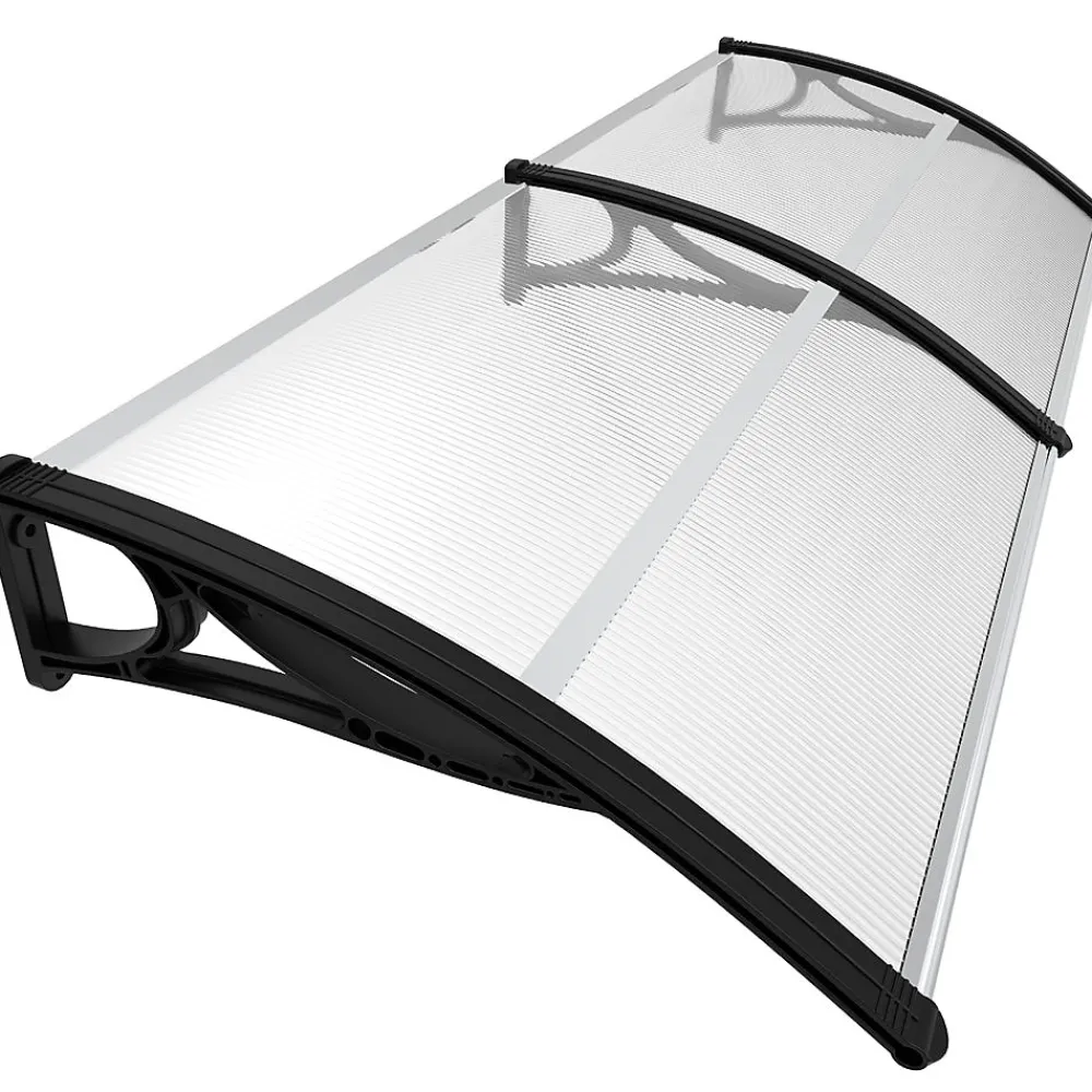 Vounot Auvent de porte marquise 200x80 cm transparent en Polycarbonate anti UV Noir- Auvent Et Marquise