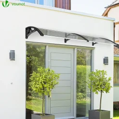 Vounot Auvent de porte marquise 200x80 cm transparent en Polycarbonate anti UV Noir- Auvent Et Marquise