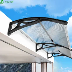 Vounot Auvent de porte marquise 200x80 cm transparent en Polycarbonate anti UV Noir- Auvent Et Marquise