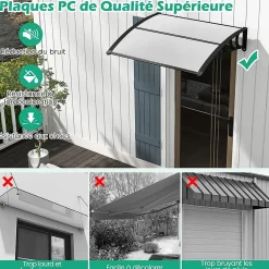 Giantex Auvent de Porte UPF 50+ avec Panneau Revêtu à Double Couche et Support en ABS Charge 20KG Gris- Auvent Et Marquise
