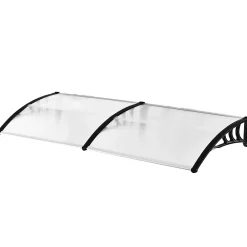 Outsunny Auvent marquise de porte design voûté arrondi dim. 195L x 80l x 23H cm polycarbonate plastique noir- Auvent Et Marquise