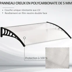 Outsunny Auvent Et Marquise<Auvent marquise de porte design voûté arrondi dim. 122L x 89l x 24H cm polycarbonate PP noir