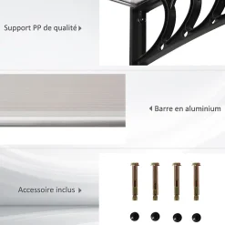 Outsunny Auvent Et Marquise<Auvent marquise de porte design voûté arrondi dim. 122L x 89l x 24H cm polycarbonate PP noir