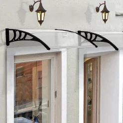 Outsunny Auvent marquise de porte design voûté arrondi dim. 100L x 80l x 23H cm polycarbonate plastique noir- Auvent Et Marquise