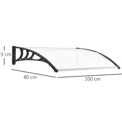 Outsunny Auvent marquise de porte design voûté arrondi dim. 100L x 80l x 23H cm polycarbonate plastique noir- Auvent Et Marquise