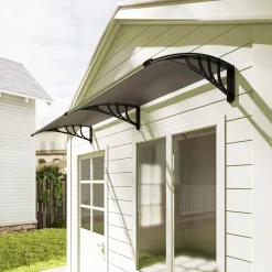 Outsunny Auvent Et Marquise<Auvent marquise de porte design voûté arrondi dim. 195L x 80l x 23H cm polycarbonate fumé brun plastique noir