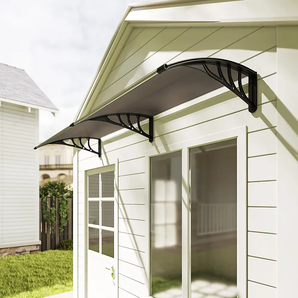 Outsunny Auvent Et Marquise<Auvent marquise de porte design voûté arrondi dim. 195L x 80l x 23H cm polycarbonate fumé brun plastique noir