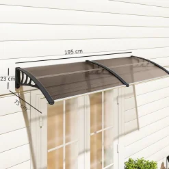 Outsunny Auvent Et Marquise<Auvent marquise de porte design voûté arrondi dim. 195L x 80l x 23H cm polycarbonate fumé brun plastique noir
