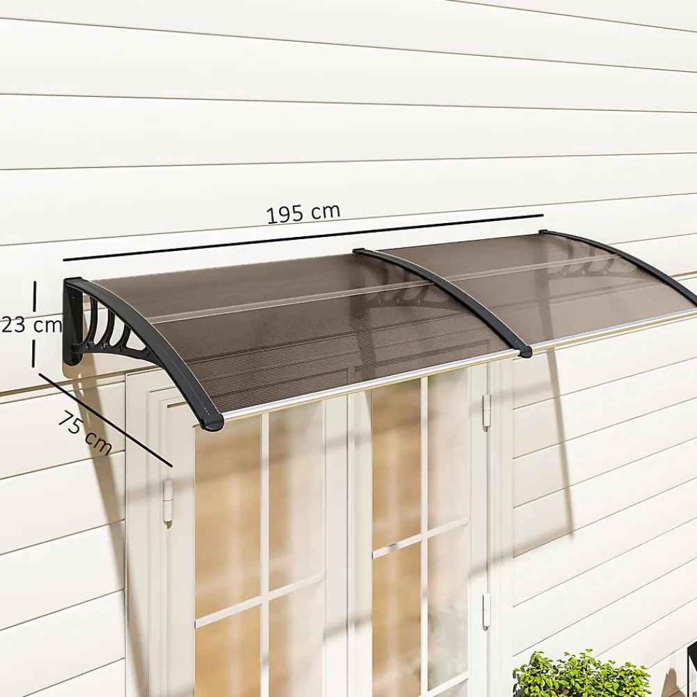 Outsunny Auvent Et Marquise<Auvent marquise de porte design voûté arrondi dim. 195L x 80l x 23H cm polycarbonate fumé brun plastique noir