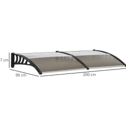 Outsunny Auvent marquise de porte design voûté arrondi dim. 200L x 96l x 27H cm polycarbonate fumé brun PP noir- Auvent Et Marquise