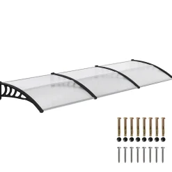Outsunny Auvent Et Marquise<Auvent marquise de porte design voûté arrondi dim. 303L x 96l x 27H cm alu polycarbonate plastique noir