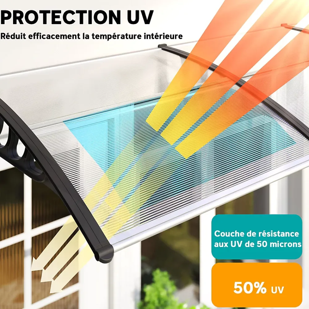 Outsunny Auvent Et Marquise<Auvent marquise de porte design voûté arrondi dim. 303L x 96l x 27H cm alu polycarbonate plastique noir