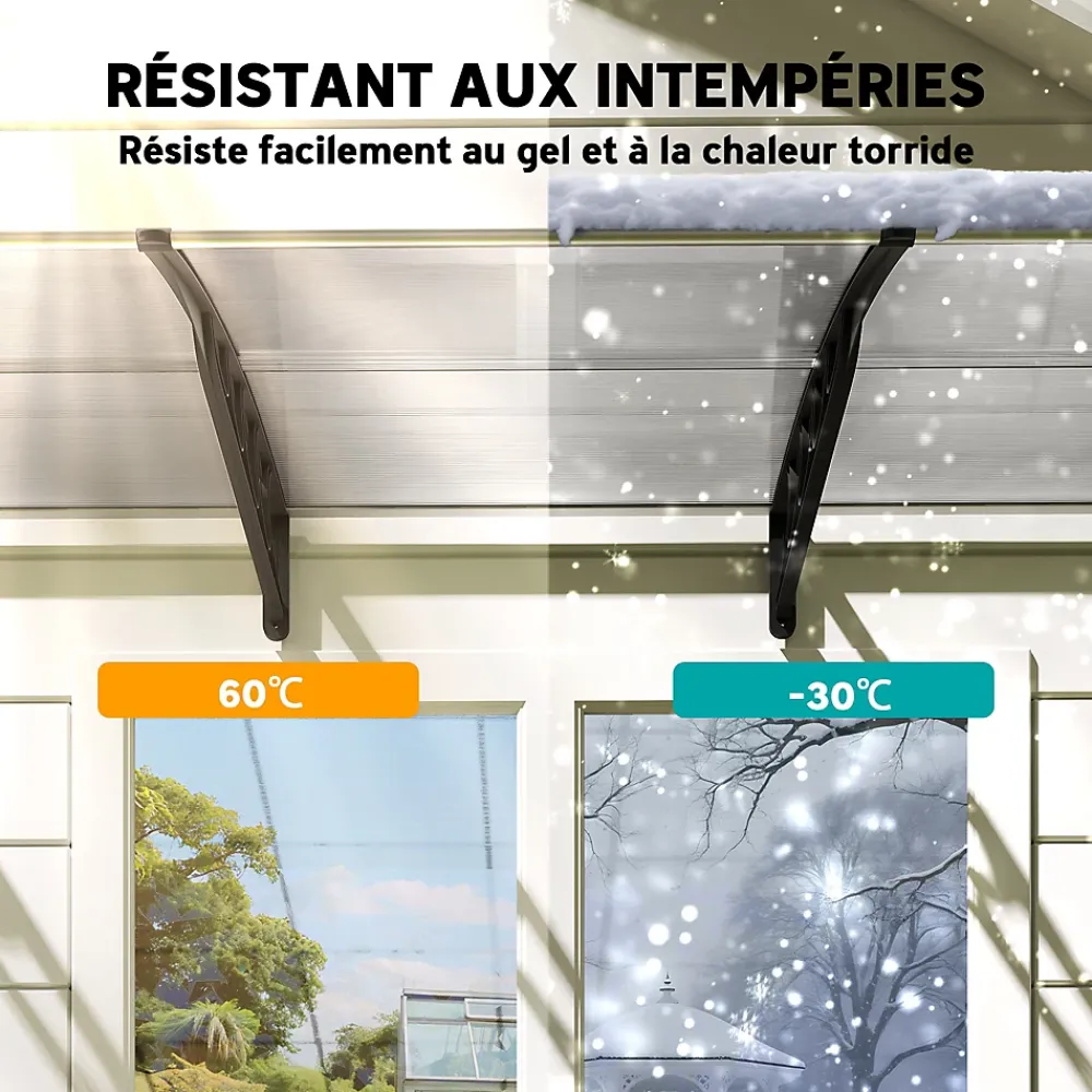 Outsunny Auvent Et Marquise<Auvent marquise de porte design voûté arrondi dim. 303L x 96l x 27H cm alu polycarbonate plastique noir
