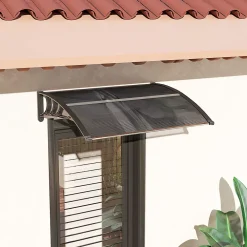 Outsunny Auvent marquise de porte design voûté arrondi dim. 100L x 75l x 23H cm alu polycarbonate fumé plastique noir- Auvent Et Marquise