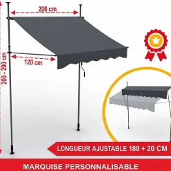 Bb Loisir Auvent pour balcon et terasse 200x120cm rétractable avec manivelle réglable en hauteur- Auvent Et Marquise