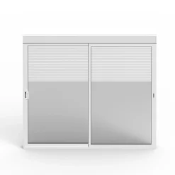 Baie Vitrée Coulissante<Baie coulissante alu blanc avec volet roulant électrique intégré motorisation Somfy l.240 x H.200 cm Uw=2