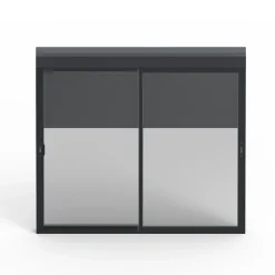 Baie coulissante alu gris avec volet roulant électrique intégré motorisation Somfy l.240 x H.200 cm Uw=2- Baie Vitrée Coulissante