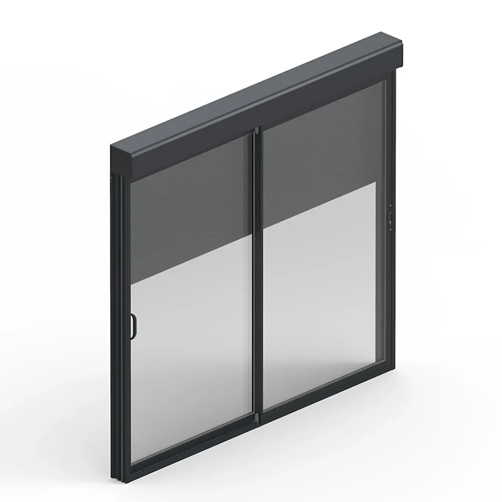 Baie Vitrée Coulissante<Baie coulissante en aluminium gris avec volet roulant filaire l.180 x H.215 cm Uw=2