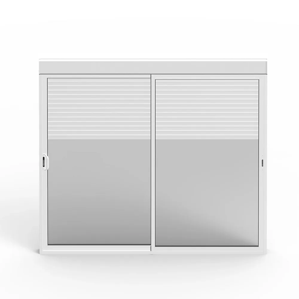 Baie Vitrée Coulissante<Baie coulissante en aluminium blanc avec volet roulant électrique intégré motorisation Somfy l.240 x H.200 cm Uw=2